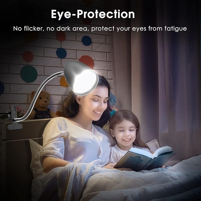 ENERGETIC SMARTER LIGHTING Desk lamp with Clamp, Non-Dimmable Clip Light for Bed and Desk, 4000K Cool White, 3.5W 240 LM Flexible Gooseneck lamp, Eye Protection, ETL Listed