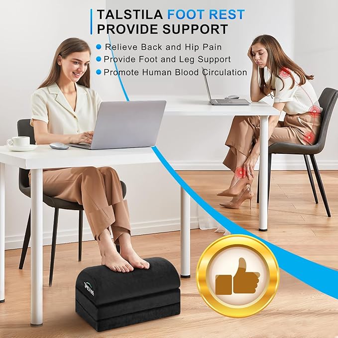 TALSTILA Foot Rest for Under Desk at Work, Under Desk Footrest, Ergonomic 3 Adjustable Heights Footrests, Footrest with Feet Warm Pocket, for Office Desks & Office Chair - Back & Leg Hip Pain Relief