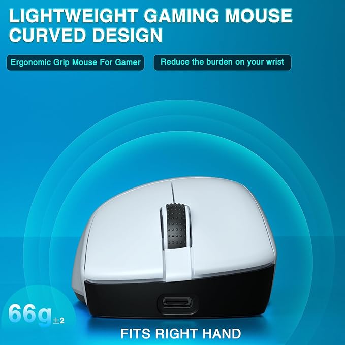 SM805 Lightweight Wireless Gaming Mouse,24000 DPI,Tri-Modes Connection,BT5.0/Type-C Wired/2.4G Wireless Mouse Gaming with 2 Side Buttons, Engineering Grip Custom Mouse for Gamer,White