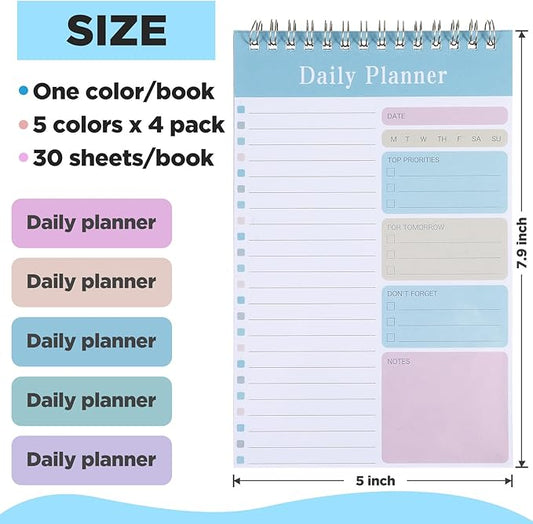 20-Pack Daily Planner Notepads – 5” x 8” Undated To-Do List Notebooks, 30 Sheets Each – PVC Cover & Premium Paper for Office and Home Organization