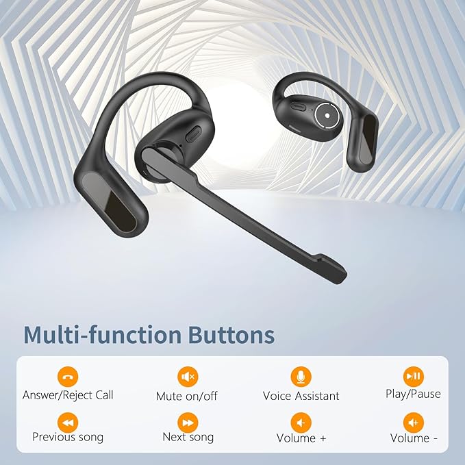 BANIGIPA Open Ear Headphones w/Detachable Boom Mic, Bluetooth 5.4 Headset w/Noise Canceling Microphone, True Wireless Earbuds w/Charging Case for Working, Lightweight & Mute, Multipoint Connection