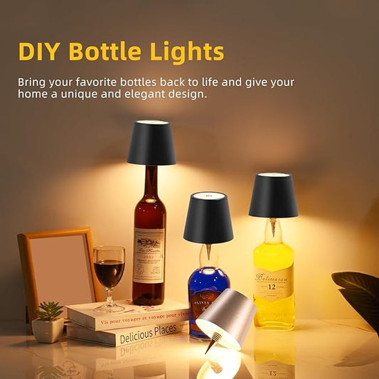realmoon Wine Bottle Light Wireless Wine Bottle Light - Stylish 3 Color Dimmable LED Wine Bottle Light - Perfect for Dining Room, Bedroom and Bar Atmosphere(Black)