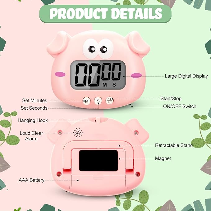 8 Pcs Cute Animal Kitchen Timer Digital Countdown Classroom Timer Magnetic Cartoon Decorative with LCD Large Visual Screen for Kitchen Cooking Classroom Whiteboard, 8 Styles