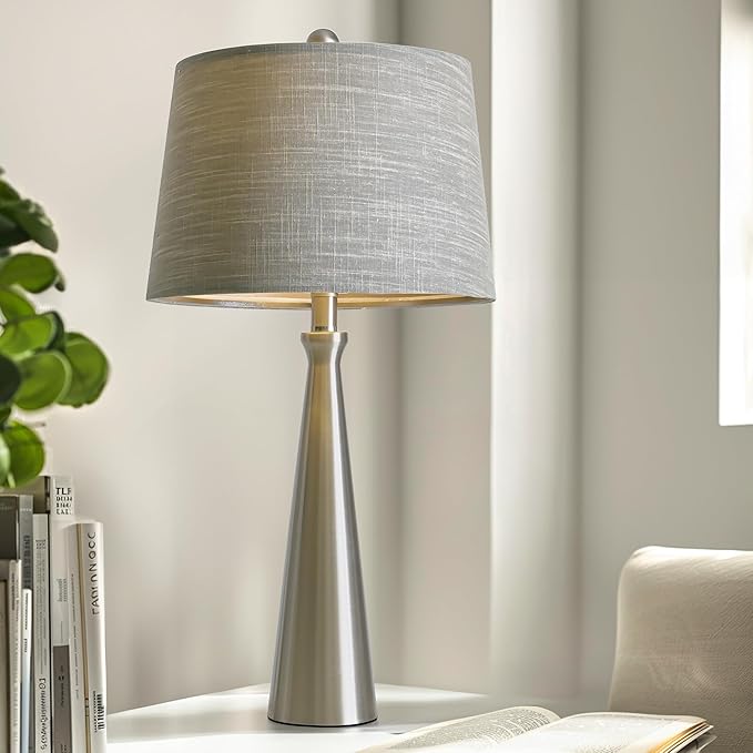 Oneach 25.75" Table Lamps for Living Room Bedroom, Bedside Lamp 3-Way Dimmable Touch Control, Modern Silver Nightstand Light Fabric Shade Vintage Accent Style