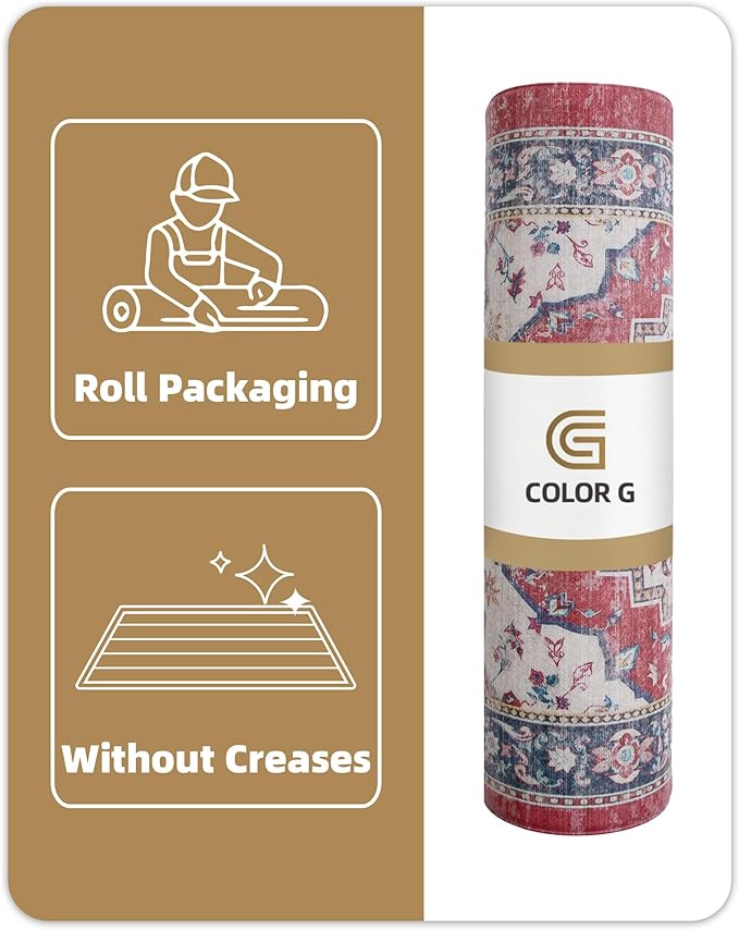 Color&Geometry Kitchen Floor Mats Anti Fatigue, Cushioned Boho Rugs,Waterproof Non Slip Kitchen Runner for Sink, Standing Mats for Office,24"x59",Red