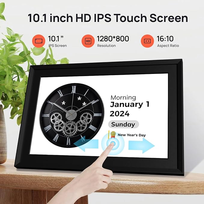 Touchscreen Digital Calendar Day Clock for Seniors 10.1 Inch, Voice Alarm | Medication Reminder | WiFi Accurate Time, Customizable Gift for Elderly or Dementia Alzheimers - Black