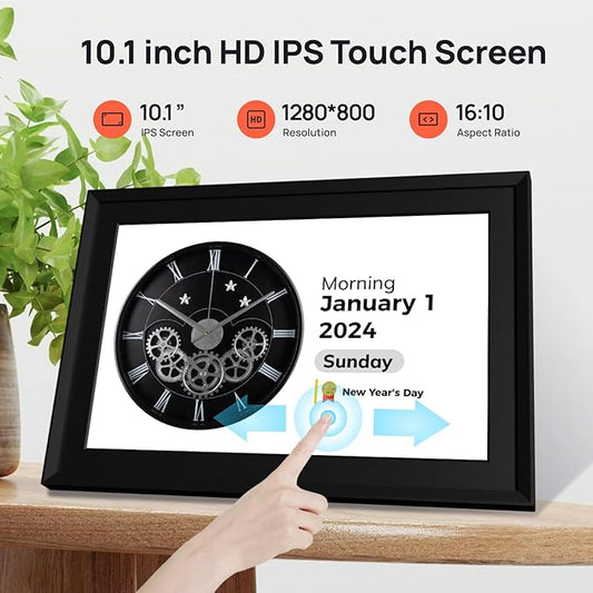 Touchscreen Digital Calendar Day Clock for Seniors 10.1 Inch, Voice Alarm | Medication Reminder | WiFi Accurate Time, Customizable Gift for Elderly or Dementia Alzheimers - Black