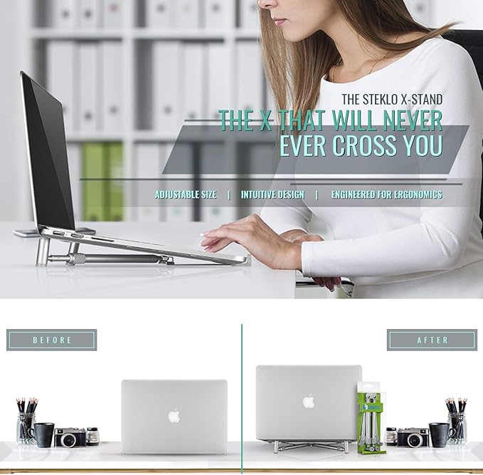 X-Stand Laptop Stand, Steklo Universal Computer Stand for MacBook 12" 13" 15" 17" Screen, Aluminum Cooling Portable Adjustable MacBook Stand, Laptop Riser (NEWEST 2018 2017 2016) X-Stand