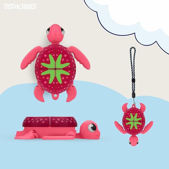 Distractible Turtle Fidget Toy, Articulating Design with Shell Clickers, Pocket-Sized & Durable, Sensory, Stress Relief, ADHD, Autism & Stim (Pink-Strawberry)