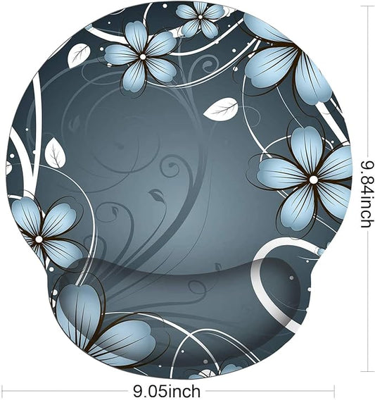 RICHEN Ergonomic Mouse Pad with Wrist Support,Non-Slip Rubber Base for Computer Laptop & Mac,Lightweight Rest for Home,Office & Travel (Blue Flowers)