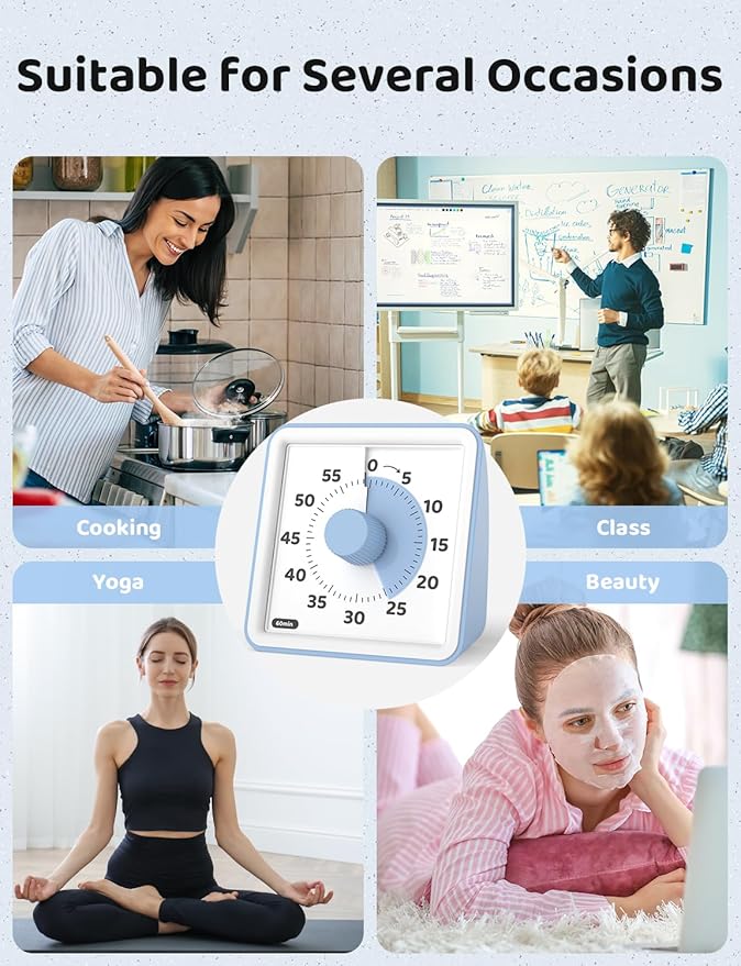 LIORQUE Visual Timer for Kids, 60-Minute Countdown Timers for Classroom Office Kitchen with Silent Operation, Kids Timer for Teaching (Batteries Included)