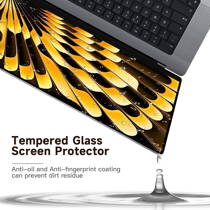 Removable Tempered Glass Screen Protector for 2023-2025 Apple Macbook Air 15.3 Inch M2/M3/M4 Chip, 9H Hardness, No Bubbles or Lines, Anti-Scratch, Anti-Fingerprint, Clear