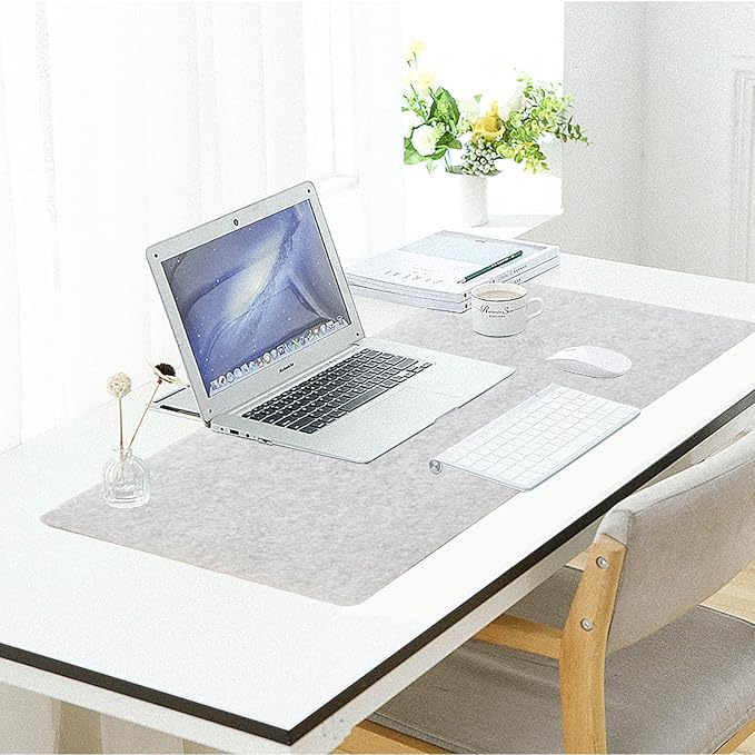 DAWNTREES Non-Slip Felt Desk Mat | 35.5''x15.7'' | Large Computer Desk Mat Keyboard and Mouse Pad | Office Desktop Pad Protector (Light Grey)