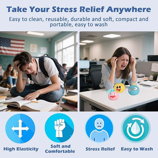 Squishy Fidget Toys Adults, Stress Relief Sensory Toy, Cute Squishies Anxiety Balls with Soft Squeeze Office & Home Use, Sensory Fidgets for Women Men (3 Pack) (Yellow+Pink+Blue)