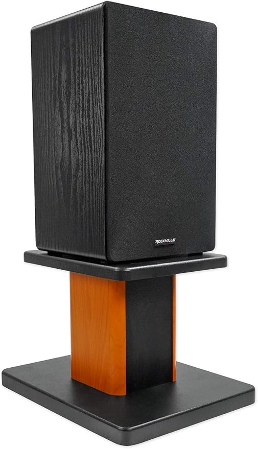 Rockville Pair RHT8C 8" Desktop Speaker Stands, 66 lbs. Capacity, Wood Finish, Resonance-Free, Cable Management, Isolation Pads, for Bookshelf/Studio Monitors