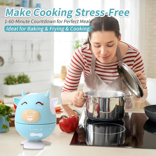 Mechanical Kitchen Timer, Cute Wind Up 60-Minute Manual Countdown for Kids, Classroom, Home, Study and Cooking