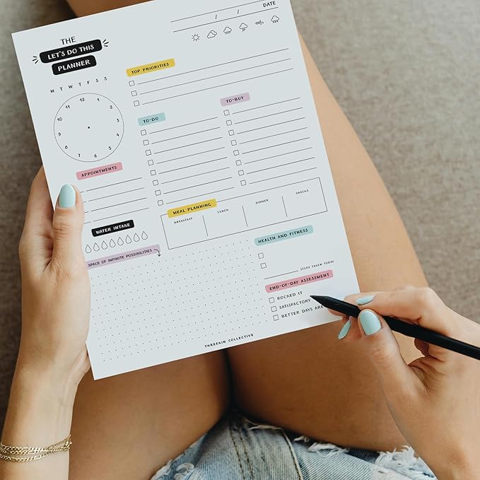 ThreeKin Let's Do This Daily Planner - 8.5"x11", 50 Tear-Off Sheets, Motivational Design, Goal Setting, Time Management, To-Do Lists, Productivity Organizer, Perfect for Home, Office, Students, Work