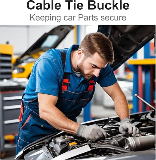 Nylon Cable Tie Buckle Kit, Universal Self-Locking Zip Ties with Pins and Buttons, Heavy Duty Automotive Fender Repair and Garage Organization