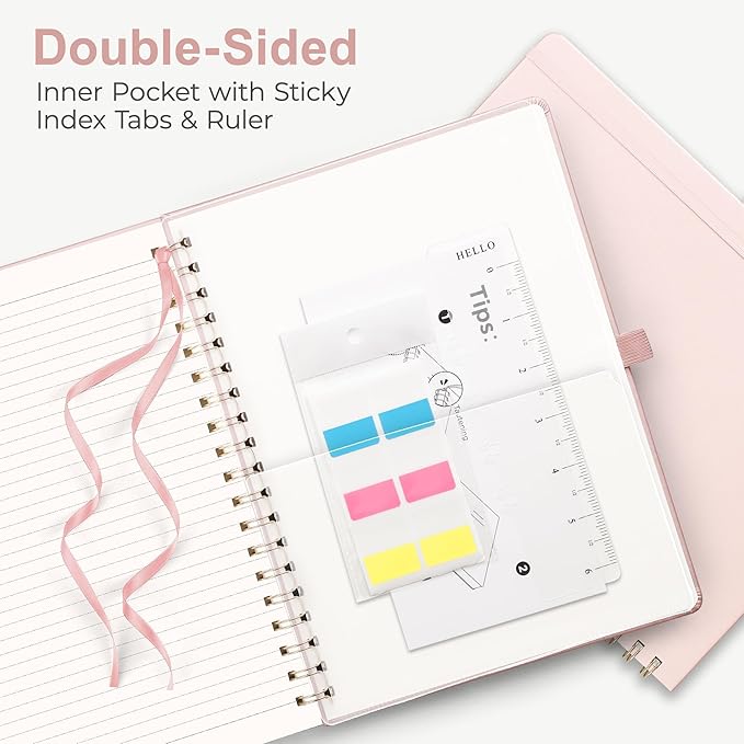 RETTACY Spiral Journal Notebook, 140 Numbered Pages, B5 Medium Size (7.6'' x 10''), for Men & Women, Journaling, Writing, Work & Office, Leather Hardcover, 100 GSM Thick Paper (Rose Gold)