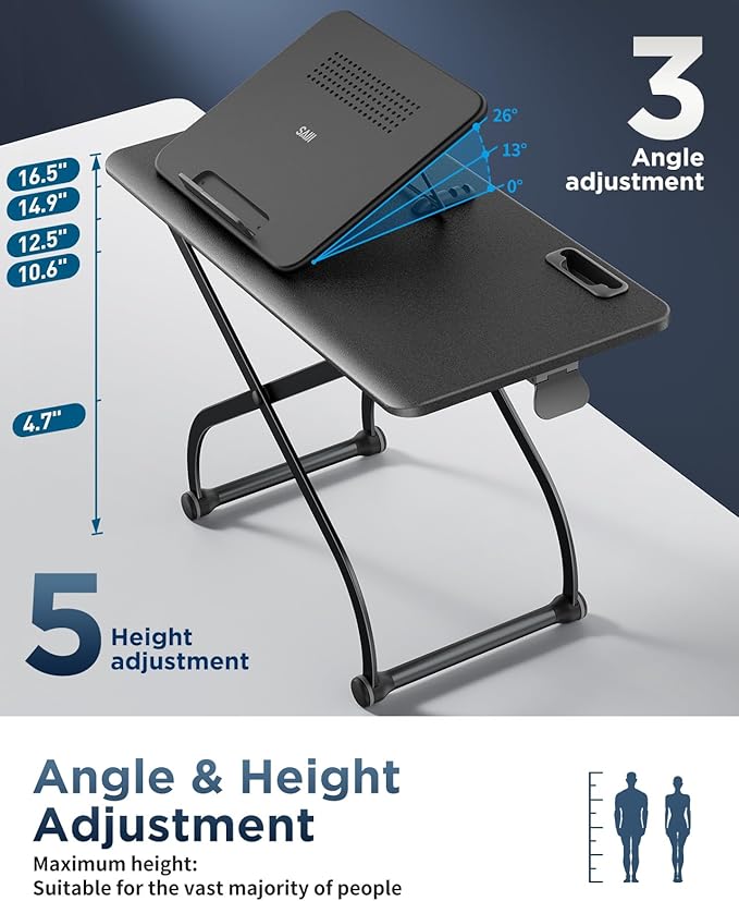 SAIJI Metal Small Laptop Standing Converter, 23" Height Adjustable Desk Riser for Tabletop, Sit-Stand Workstation, Table Extender for Desk