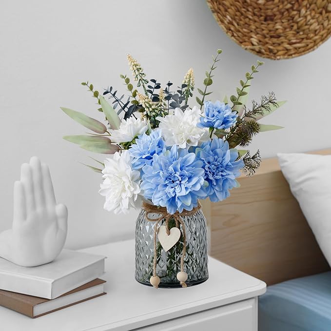 Leftover Fake Flowers in Vase,Faux Flowers in Vase,Table Centerpieces for Dining Room,Flower Centerpieces for Tables,Artificial Flowers,Kitchen Decor,Coffee Table Decor