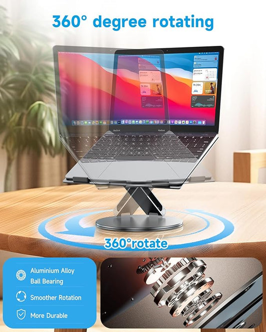 Adjustable Laptop Stand for Desk, 360° Rotating Aluminum Computer Stand with Cooling Vents, Ergonomic & Foldable Notebook Riser, Compatible with MacBook Pro/Air, Dell XPS, HP 10-16”
