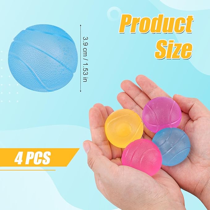 4pcs Stress Relief Balls, Assorted Colors Maltose Filled Fidget Stress Mini Toys Durable Slow Rising Sugar Balls for Anxiety ADHD & Autism Classroom Prizes (Basketball)