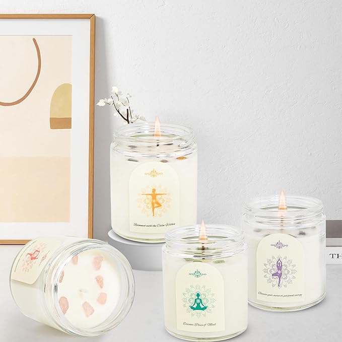 4 Pack Candles for Home Scented, Scented Candle Set with Crystals Stones, Aromatherapy Candles Birthday Gifts Set for Women, 24 Oz 200 Hour Long Lasting Soy Candles Gifts for Mothers Days