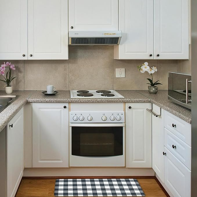 Anti Fatigue Kitchen Rugs Farmhouse Kitchen Mats for Floor,Cushioned Non-Slip Ergonomic Comfort Rug Standing Mat for Kitchen,Doing Dishes,Floor,Home,Office,Laundry,Plaid Black,17.3"x39"