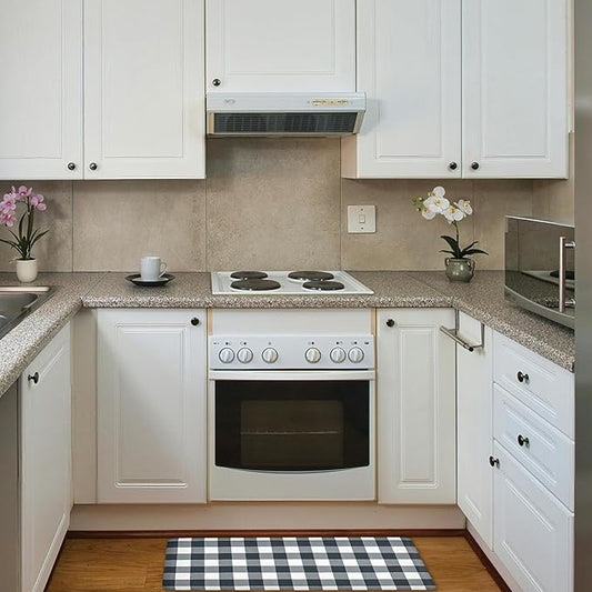 Anti Fatigue Kitchen Rugs Farmhouse Kitchen Mats for Floor,Cushioned Non-Slip Ergonomic Comfort Rug Standing Mat for Kitchen,Doing Dishes,Floor,Home,Office,Laundry,Plaid Black,17.3"x39"