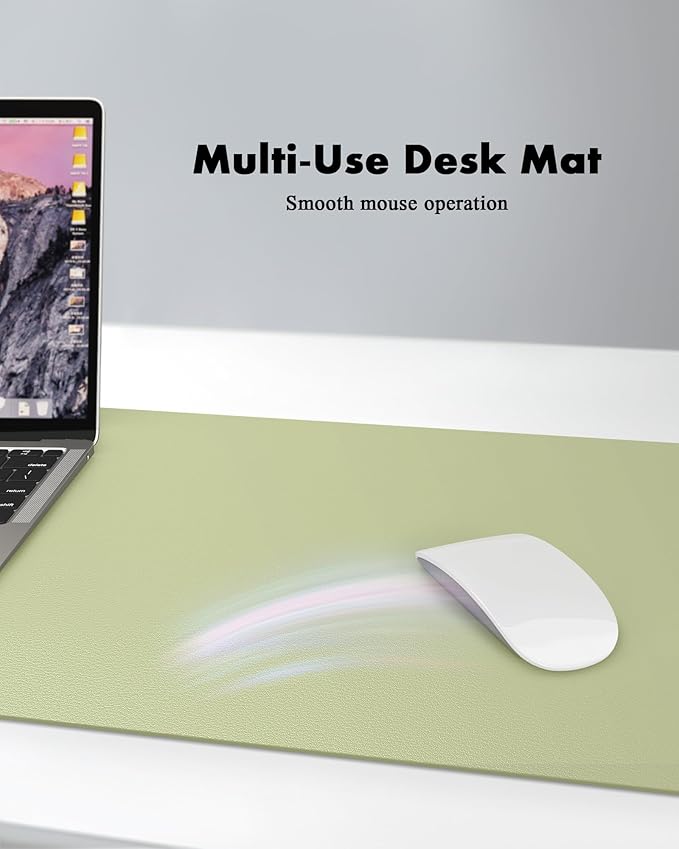 YSAGi Double-Sided Desk Pad, 23.6"x13.7" Leather Desk Mat, Eco Cork Desk Pad Protector, Large Mouse Pad for Desk, Waterproof Desk Blotter Pad, Desk Writing Pad for Office Work/Home(Matcha Green/Cork)