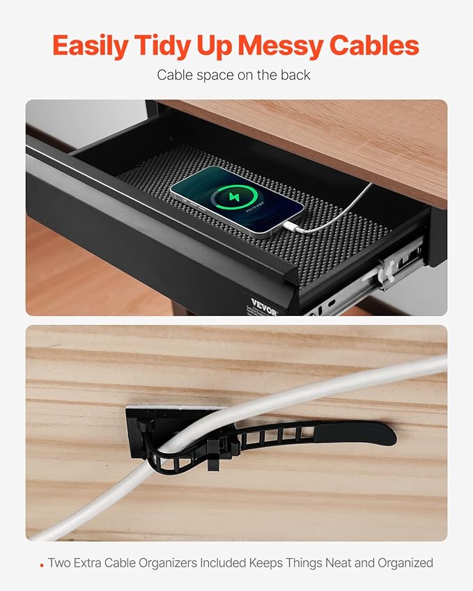 VEVOR Under Desk Drawer Slide Out, 16 inch Attachable Desk Drawer for Sit Stand Workstation, Hidden Under Counter Drawers for office Home, Black