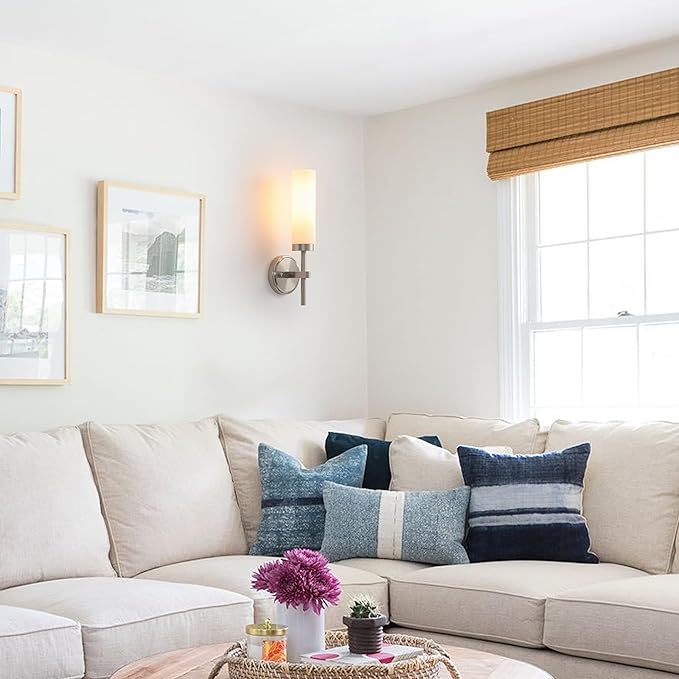 Wall Sconces Set of Two,Brushed Nickel Bathroom Sconces Wall Lighting with White Glass, Modern Sconces Wall Decor Set of 2 Wall Light fixtures for Bathroom Mirror Living Room Hallway Bedroom Wall Lamp