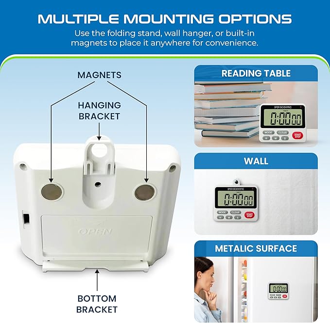 Sper Scientific 24-Hour Digital Lab + Kitchen Timer with LED Light 810001 - Precision Countdown Timer with Large Display, Loud Alarm & Clock Mode - for Cooking, Lab Experiments & More - 4 pc