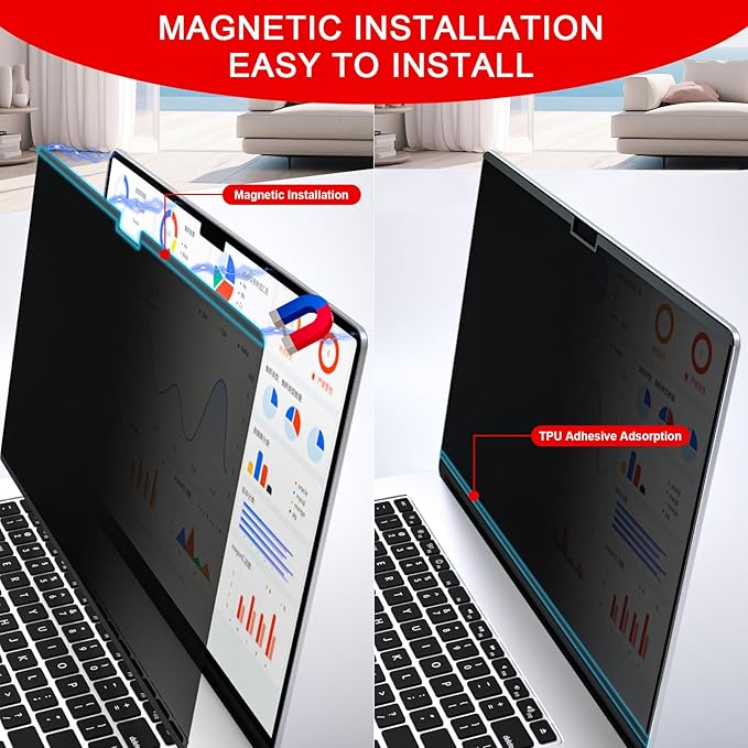 Magnetic Privacy Screen for MacBook Pro 16 Inch (2021-2024, M1, M2, M3, M4), Removable MacBook Laptop Privacy Screen Protector, Anti Blue Light Glare Filter for Mac Pro 16.2" Laptop Computer