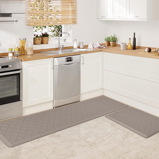 WISELIFE Cushioned Anti Fatigue Floor Mat, Thick Non Slip Waterproof Kitchen Rug, Heavy Duty Foam Standing Mat for Kitchen, Office, Desk, Sink, Laundry (17.3"x28"+17.3"x60")