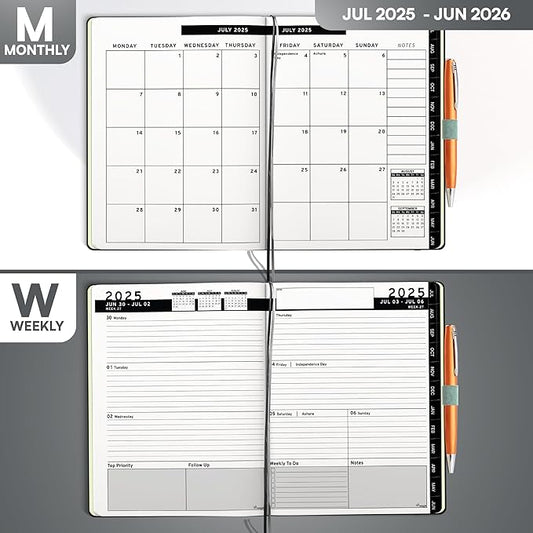 Ensight 2025-2026 HARDCOVER Leather Planner Weekly & Monthly - 6.5x8.5 Inches - Academic Planner Business Personal or Student - Pen Holder, Thick Paper, July 2025 - June 2026 (Grey)