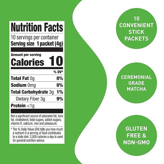 Aiya Matcha To Go Single Serve Packs - Ceremonial Grade Pure Matcha Green Tea Powder (10 Count)