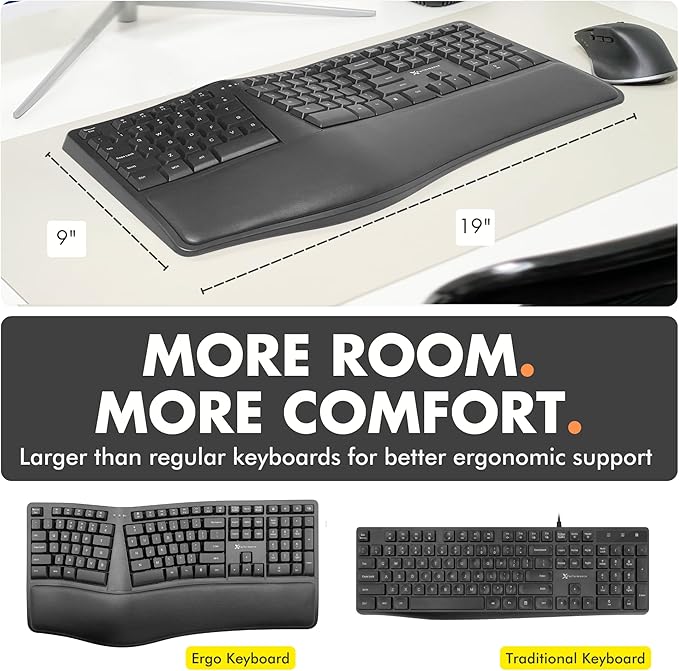X9 Wireless Ergonomic Keyboard - Split Keyboard with Cushioned Wrist Rest - Type Comfortably Longer - 110 Key Curved Ergo for Laptop, Desktop Computer PC, Surface, Chromebook, Notebook