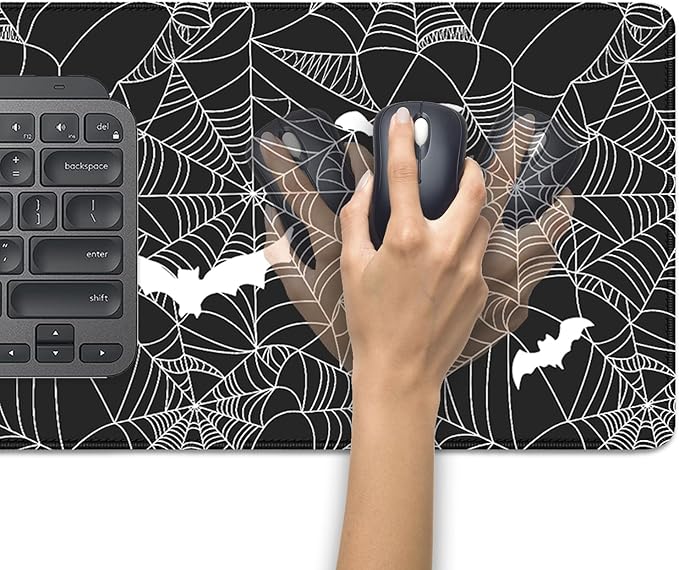 Black Spider Web Desk Pad Mouse Pad,Large Gaming Bat Mouse Mat with Stitched Edges,Non-Slip Waterproof Rubber Base Mousepad for Office Work Home Desk Mat(27.5X11.8 in)