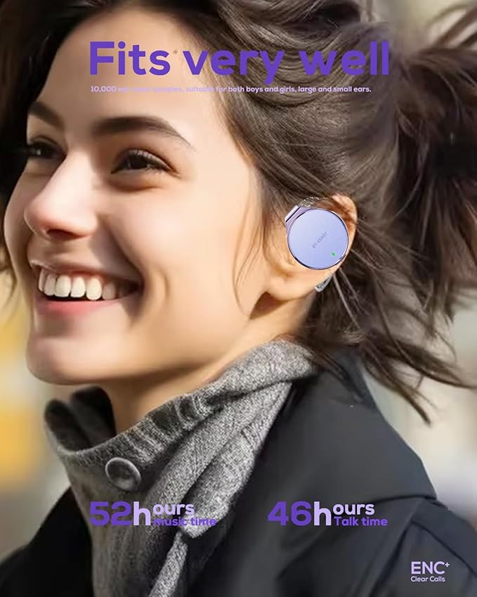 Open-Ear Bluetooth 5.4 Sports Earbuds with Ear Hooks, 52Hrs Playtime, Clip on Headphones, USB-C Charging, Dual Device Pairing, Sweatproof Wireless Headphones for Running/Gym/Workout