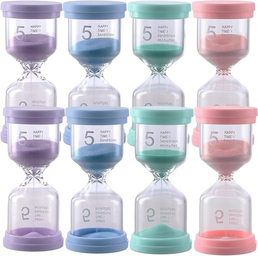 8 PCS 5 Minute Hourglass Timer, Plastic Colorful Hourglass Timer, Small Sand Clock Time for Office Kitchen Decorations