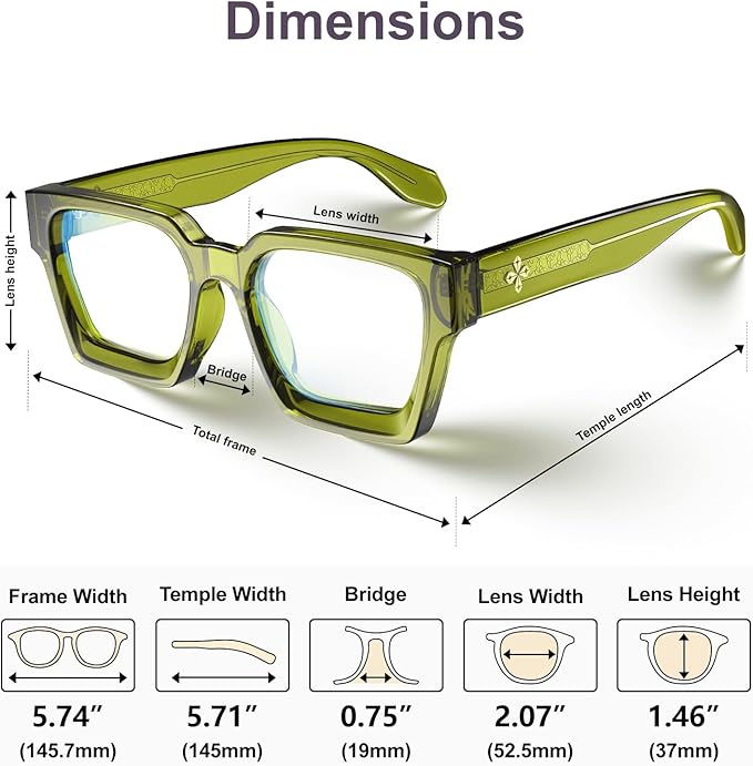 VISOONE Enhanced Version Rectangle Chic Preppy Look Blue Light Blocking Glasses for Women Men RIVER-LIGHTER