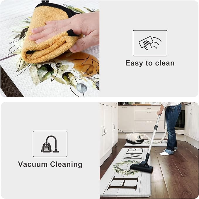 KIMODE Farmhouse Kitchen Mat 2PCS Anti Fatigue Kitchen Runner Rug Sets Non-Skid Waterproof Kitchen Floor Mat Cushioned Comfort Foam Standing Mat for Office,Laundry,Sink,Home