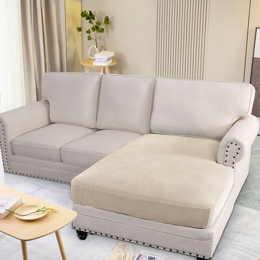H.VERSAILTEX Super Stretch Individual Chaise Cover Sectional Couch Covers for L Shaped Sofa Both Left/Right Featuring Thick Jacquard Textured Twill Fabric (1 Piece Chaise Cover, Natural)