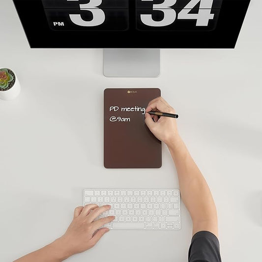 YEOUX Glass Small Whiteboard with Reversible Wood Stand for Desk, Burgundy Red, Mini Dry Erase Board, Desktop Small White Board 9.5"x6.7" for Office, Home, Kitchen, Marker & Eraser Included