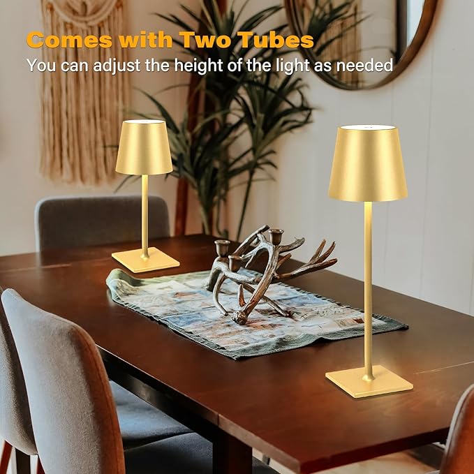 2 Pack Cordless Table Lamps, 3 Colors Stepless Dimming, 5000mAh Rechargeable Battery LED Desk Lamp for Bedroom/Couple Dinner/Desk/Cafe/Dining Room/Terrace