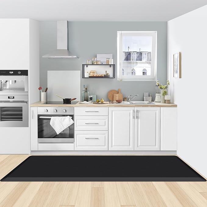 KitchenClouds Kitchen Mat Cushioned Anti Fatigue Rug 22"x72" Waterproof, Non Slip, Standing and Comfort Desk/Floor Mats for House Sink Office (Black,0.8inch)