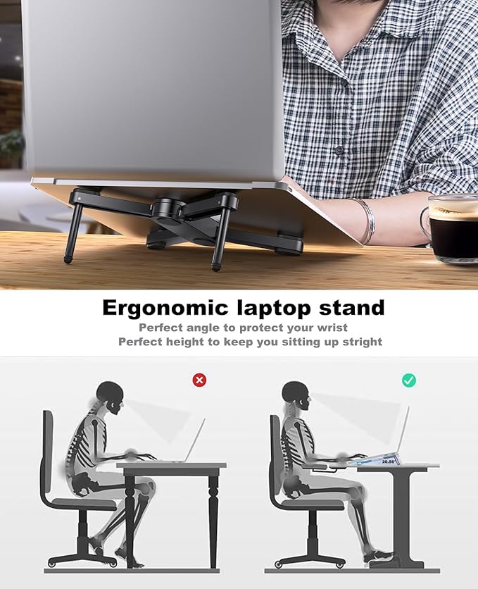 New Concept Laptop Stand - Adjustable Ergonomic Aluminum Riser for MacBook Pro/Air up to 15.6” - Foldable & Portable Computer Stand for Desk, Students, Office, Travel, Gaming - Black