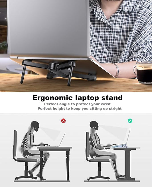 New Concept Laptop Stand - Adjustable Ergonomic Aluminum Riser for MacBook Pro/Air up to 15.6” - Foldable & Portable Computer Stand for Desk, Students, Office, Travel, Gaming - Black